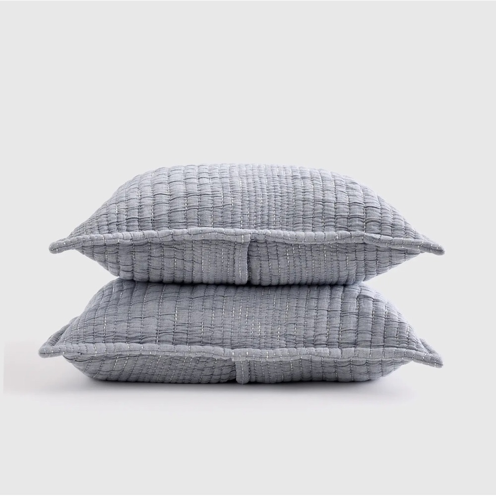 QUINCE Organic Cotton Channel Stitch Sham Set Standard Blue 6782